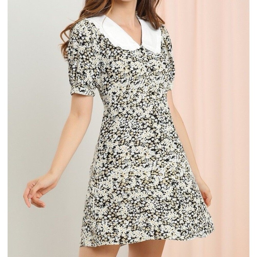 Allegra K Women's Prairiecore Romantic Fit and Flare Short Sleeve Shirt Dress XS